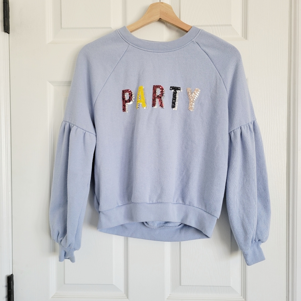 Aerie Light‎ Blue Balloon Sleebe Crew Neck Party Sweater